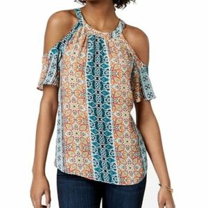 BCX Cold-Shoulder Top in Kaleidoscope Floral